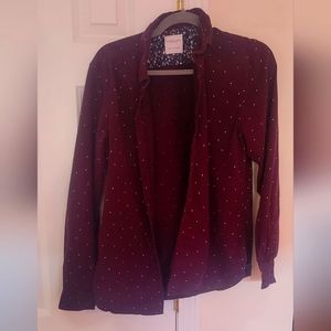 Denim & Flower burgundy polka dot button up shirt